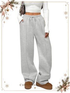 Wide Leg Fleece Sweatpants High Waist Baggy Drawstring Athletic Pants